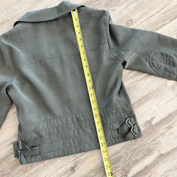 Club Monaco Women’s Kapri Moto Biker Jacket Olive Green Cropped Zip Front Size M - Picture 7 of 13